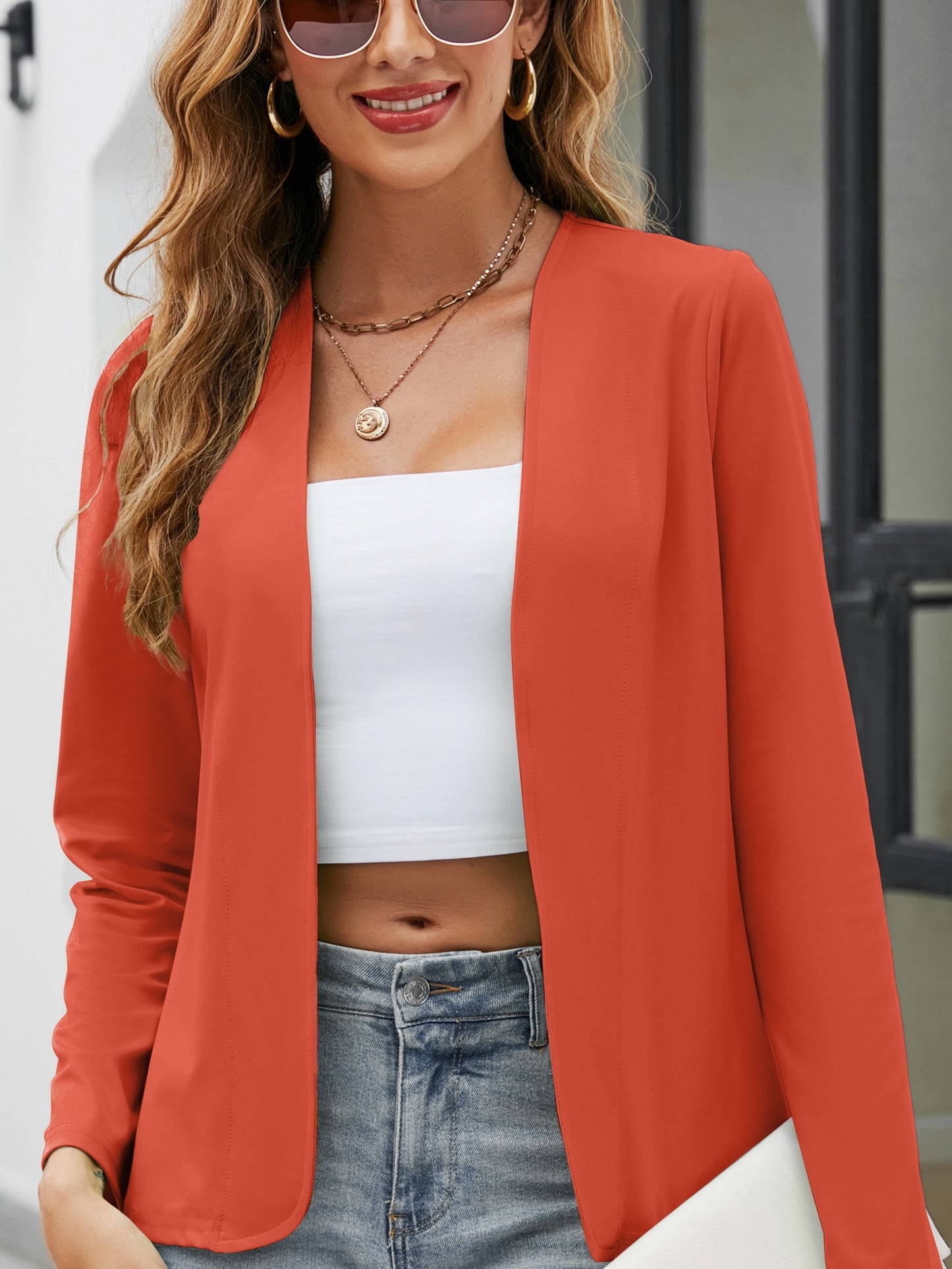 Chic Womens Solid Blazer Jacket - Versatile Open Front Long Sleeve - Perfect for Work & Casual - Comfortable, Durable, Everyday Style