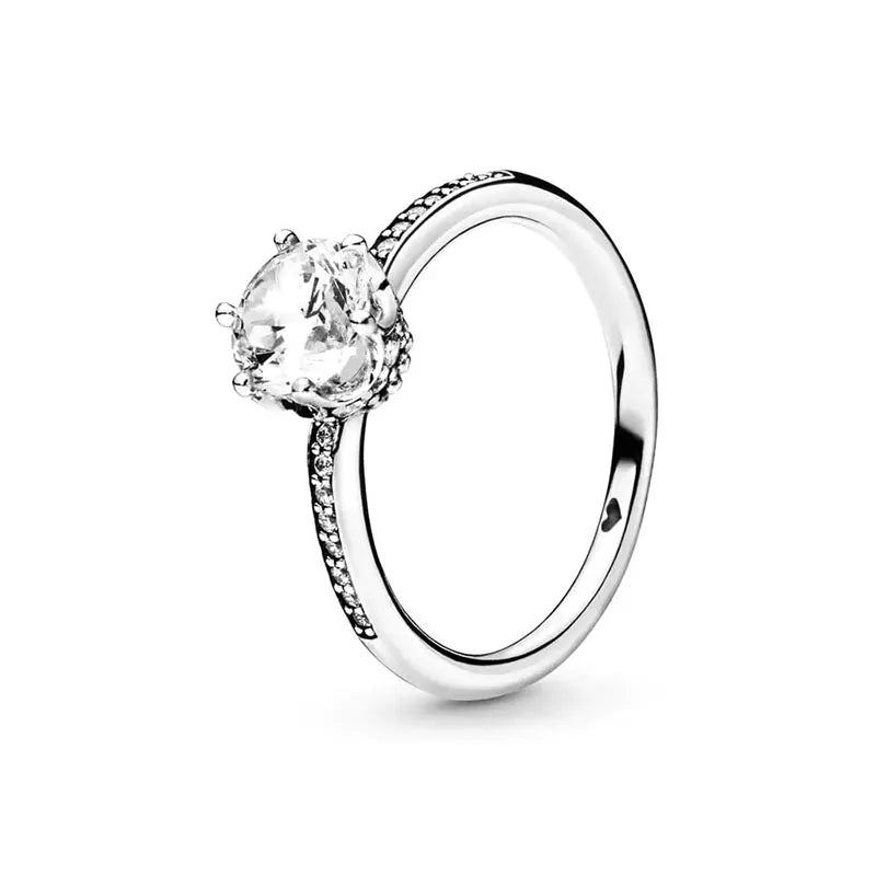 New 925 Silver Ring Sparkling Crown Solitaire Ring Double Heart Ring For Women Engagement Ring Jewelry Anniversary Gift