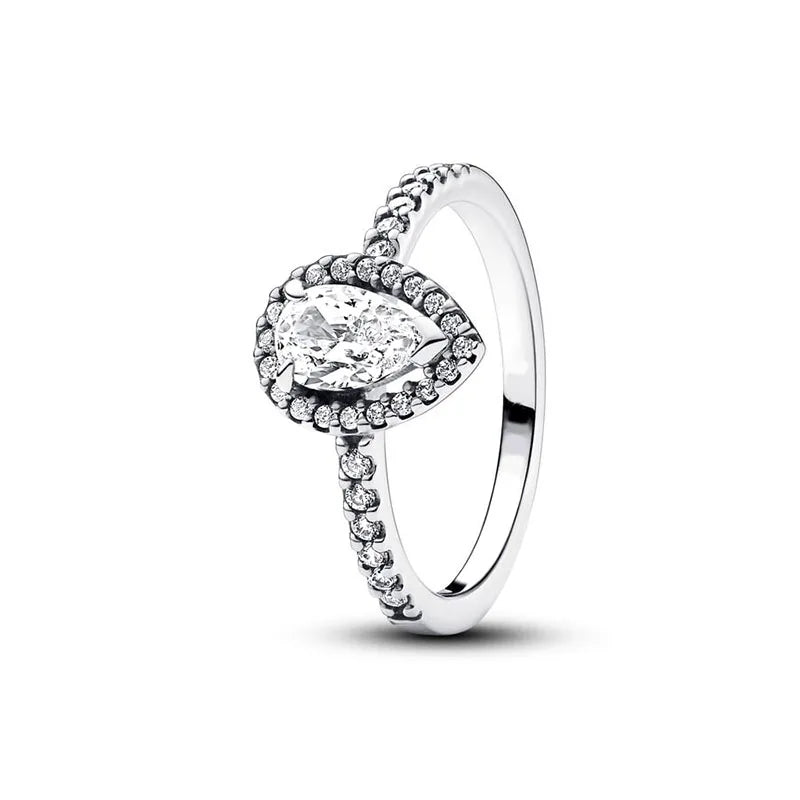 New 925 Silver Ring Sparkling Crown Solitaire Ring Double Heart Ring For Women Engagement Ring Jewelry Anniversary Gift