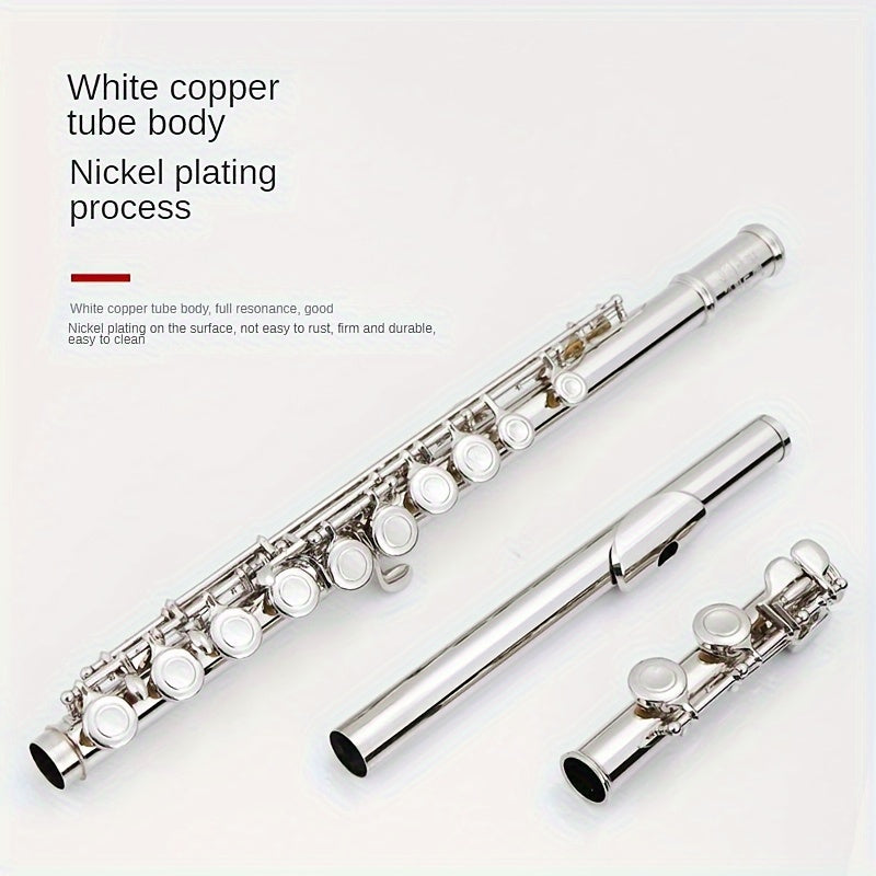ECLOGUE Pastoral Brand JBFL-601 Professional Graded C-tone Flute 16-Hole Closed C-tone White Copper Nickel Plated Beginner Flute Playing College Performance