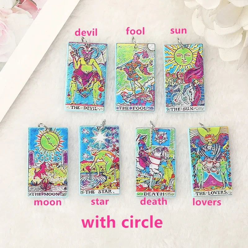 8Pcs /Lot Tarot Card Charms Creative Acrylic Sun Moon And Lovers Jewelry For Necklace Keychain Diy