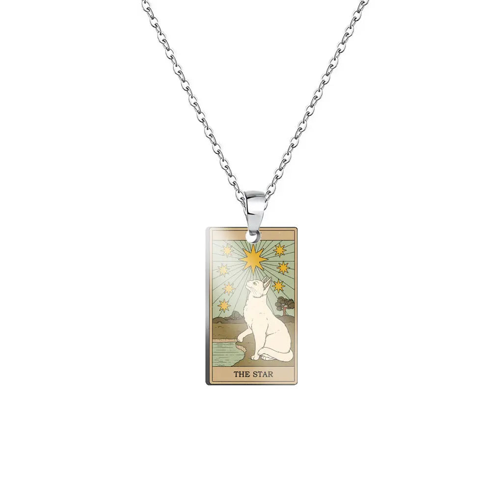 Weite Da Alcana Tarot Card Pendant Necklace Fashion Cartoon Cute Cat Tarot Card Clavicle Necklace Statement Jewelry Accessories