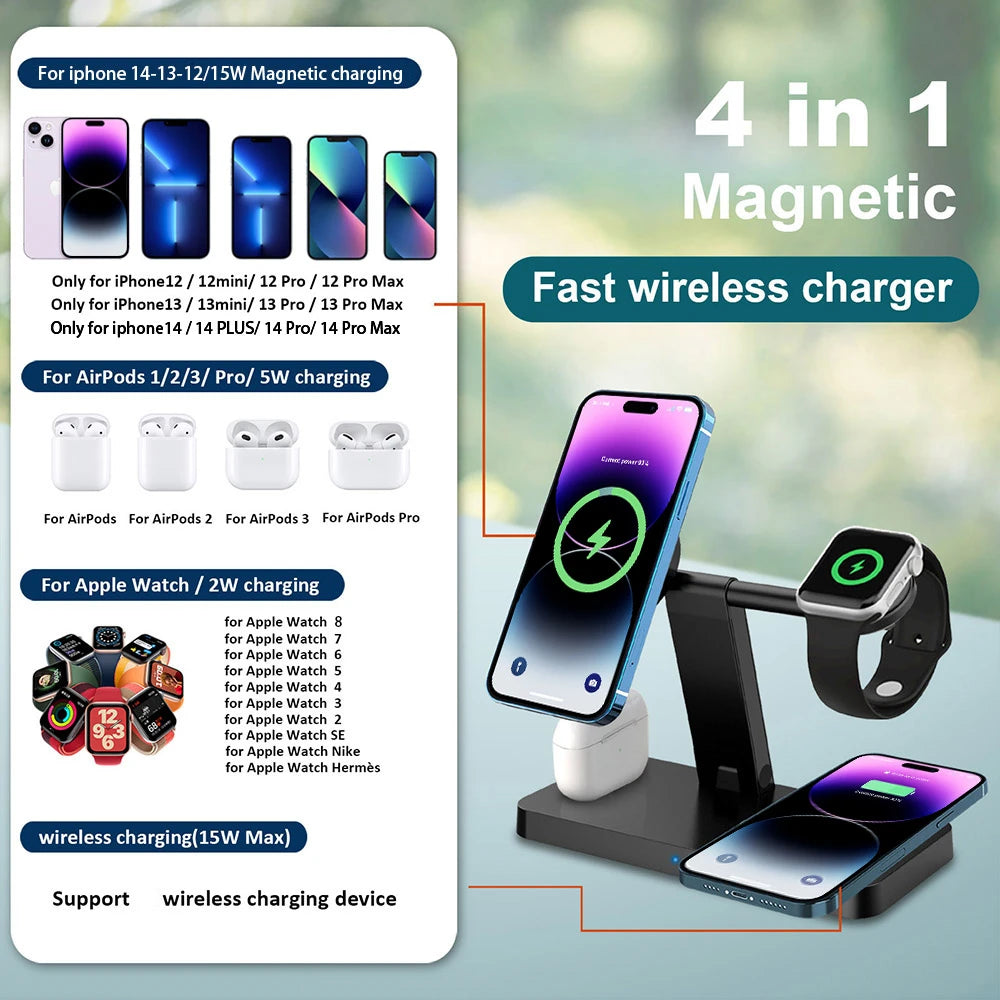 35W Magnetic Wireless Charger Stand Dock For iPhone 15 14 13 Pro Max Mini Apple iWatch 9 8 7 Airpods 3 PD Fast Charging Station