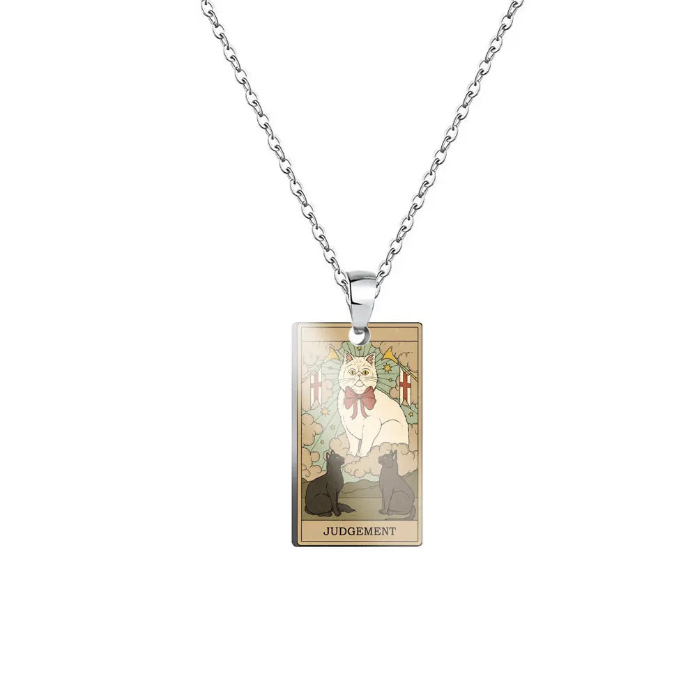 Weite Da Alcana Tarot Card Pendant Necklace Fashion Cartoon Cute Cat Tarot Card Clavicle Necklace Statement Jewelry Accessories