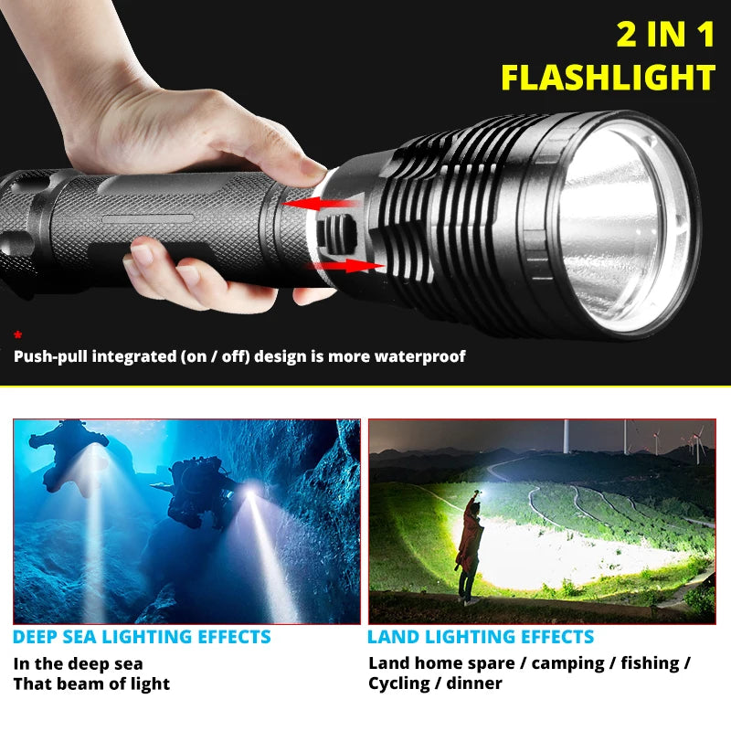 XHP70.2 Diving Flashight 26650 IPX8 Waterproof Scuba Divi Lamp Lanterna Amphibious Powerful Aluminum Torch Underwater for Diver