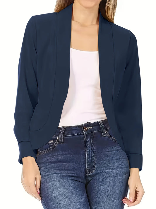 Womens Chic Solid Open Front Blazer - Stylish Long Sleeve Office Wear - Versatile Casual Outerwear for Workdays - Durable & Comfortable - Modern Design - Perfect for Everyday Style - Womens Clothing