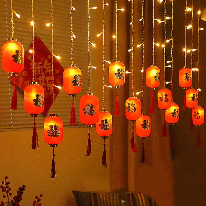 2025 Chinese New Year Decoration 8 Mode Chinese Lantern String Light Traditional Festival LED Red Lantern For Outdoor And Indoor