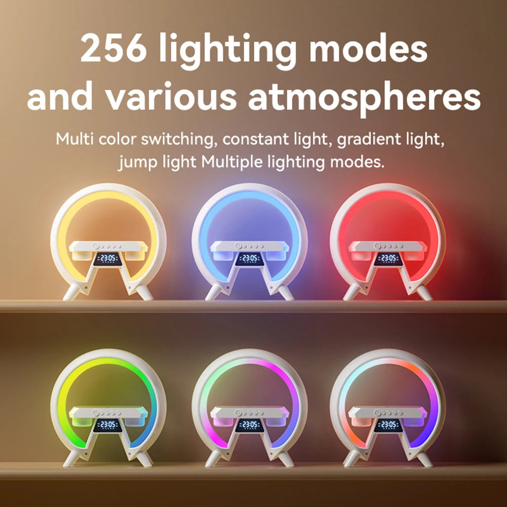 New Multifunction Wireless Charger Speaker Fast Charging Station Night Light Speaker with Clock for iPhone Samsung Xiaomi Huawei