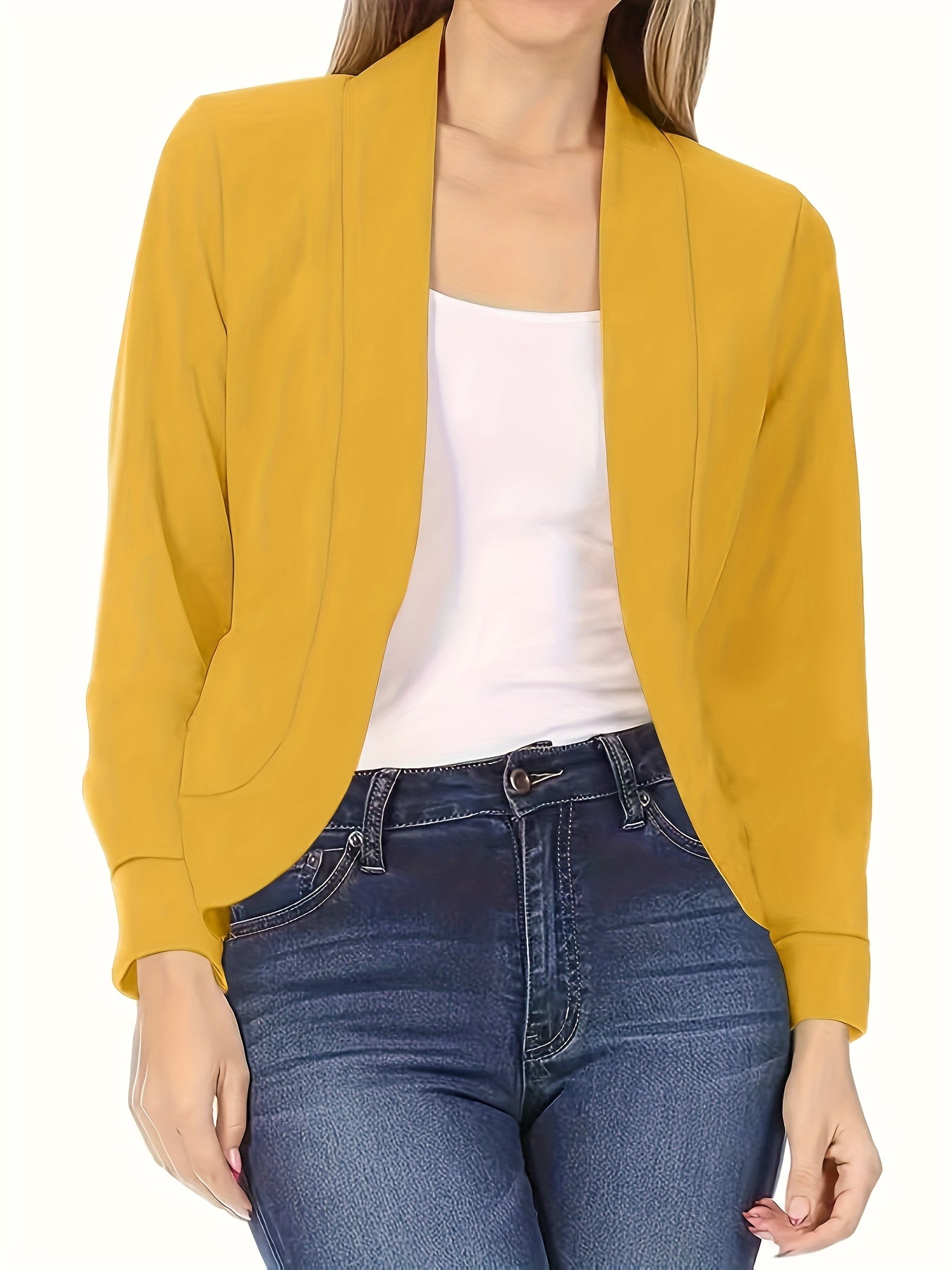 Womens Chic Solid Open Front Blazer - Stylish Long Sleeve Office Wear - Versatile Casual Outerwear for Workdays - Durable & Comfortable - Modern Design - Perfect for Everyday Style - Womens Clothing