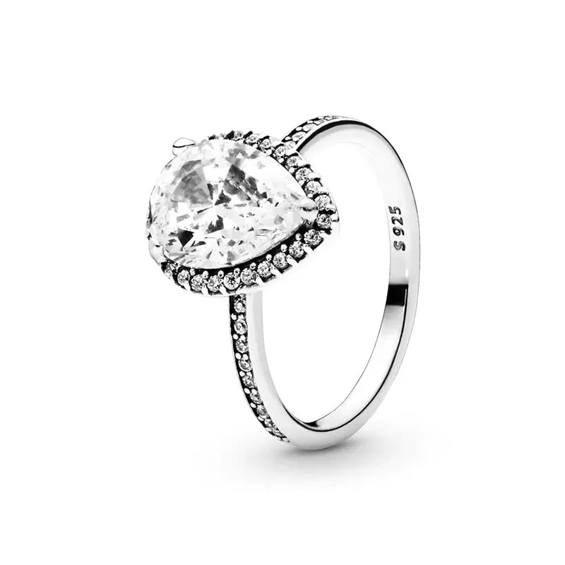 New 925 Silver Ring Sparkling Crown Solitaire Ring Double Heart Ring For Women Engagement Ring Jewelry Anniversary Gift