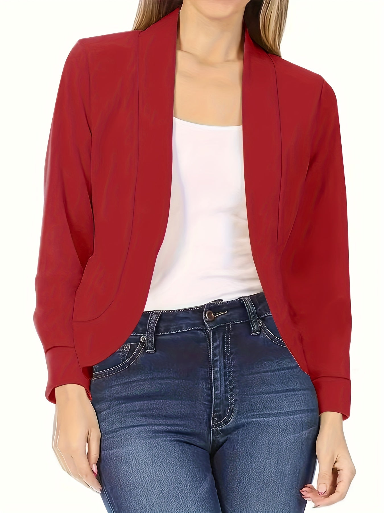 Womens Chic Solid Open Front Blazer - Stylish Long Sleeve Office Wear - Versatile Casual Outerwear for Workdays - Durable & Comfortable - Modern Design - Perfect for Everyday Style - Womens Clothing