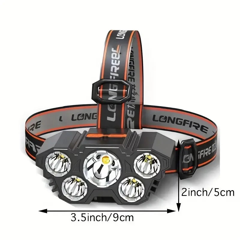 1pc 5 LED Headlamp, Rechargeable with Built in 18650 Battery Strong Light Headlight, Camping Adventure Fishing Head Light Flashlight