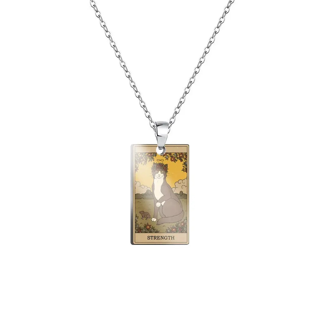 Weite Da Alcana Tarot Card Pendant Necklace Fashion Cartoon Cute Cat Tarot Card Clavicle Necklace Statement Jewelry Accessories