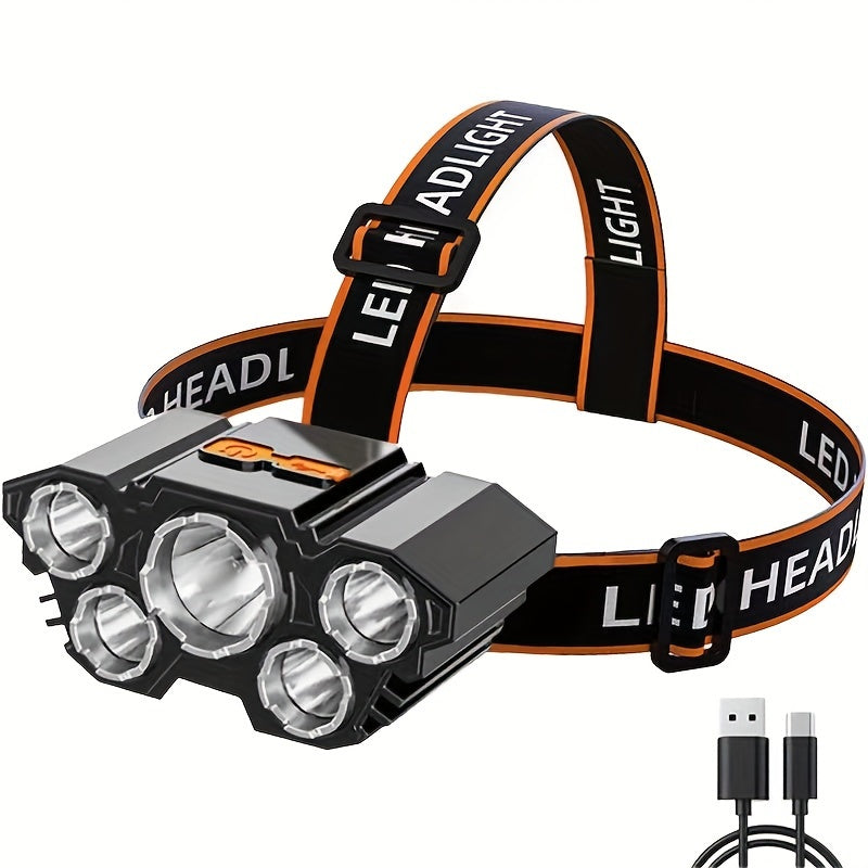 5 LED Super Bright Headlamp - Ultra Brightness, Durable Waterproof - Hands-Free for Camping, Hiking, Cycling, Hunting - Ideal Outdoor Head Flashlight