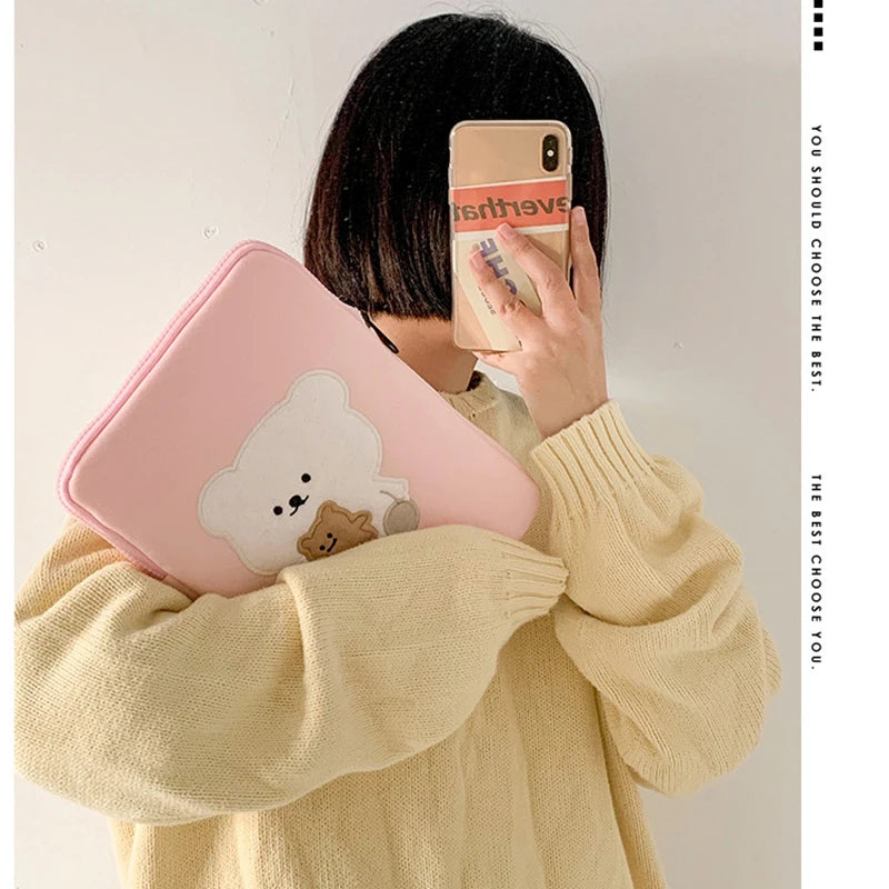 Women Cute Laptop Sleeve Case Table Protective Pouch Bag 11 12 13.6 14 15.6 Inch Cartoon Laptop Zipper Bags for Ipad Macbook HP
