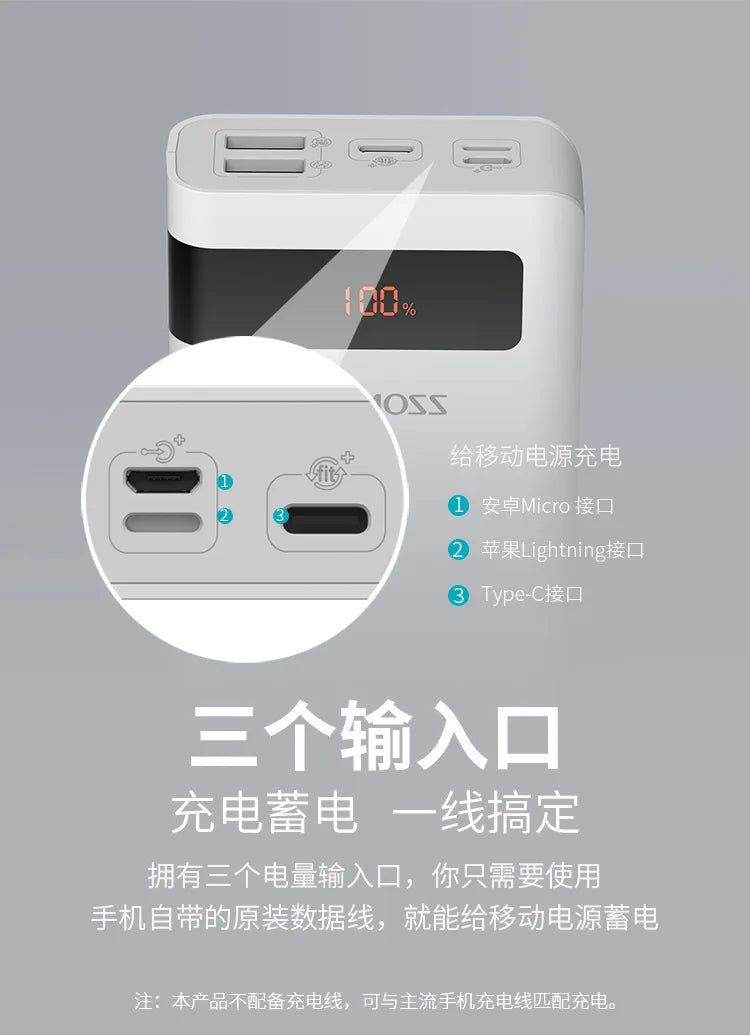 20000mAh Charger USB QC3.0PD 18W Lithium Ion Lithium Polymer LCD Bidirectional Quick Rechargeable Battery Mobile Power