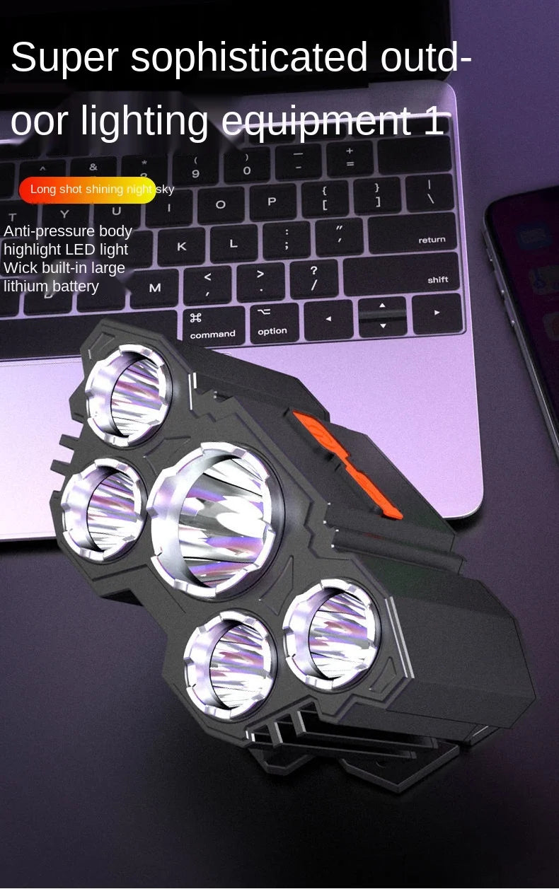 Super Brightest Powerful 5 LED Headlamp Rechargeable Headlamps Waterproof Headlights Head Torch Outdoor Camping Running Lighting