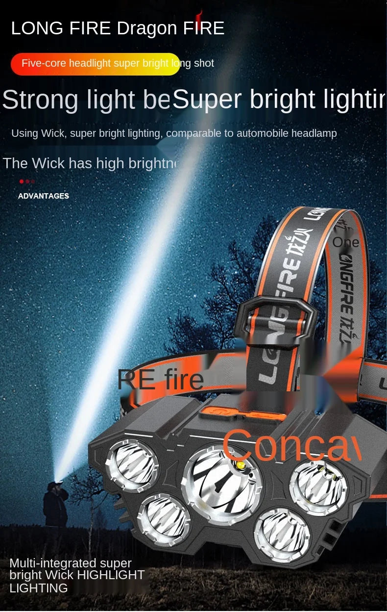 Super Brightest Powerful 5 LED Headlamp Rechargeable Headlamps Waterproof Headlights Head Torch Outdoor Camping Running Lighting