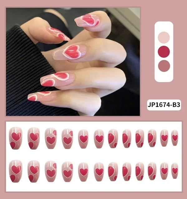 24pcs Mid Length Fake Nails Ballet Removable Wear Full Cover Coffin Head Press on Nail Artificial Manicure Patch False Nail Tips
