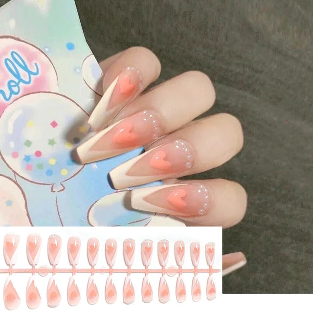 24pcs Mid Length Fake Nails Ballet Removable Wear Full Cover Coffin Head Press on Nail Artificial Manicure Patch False Nail Tips