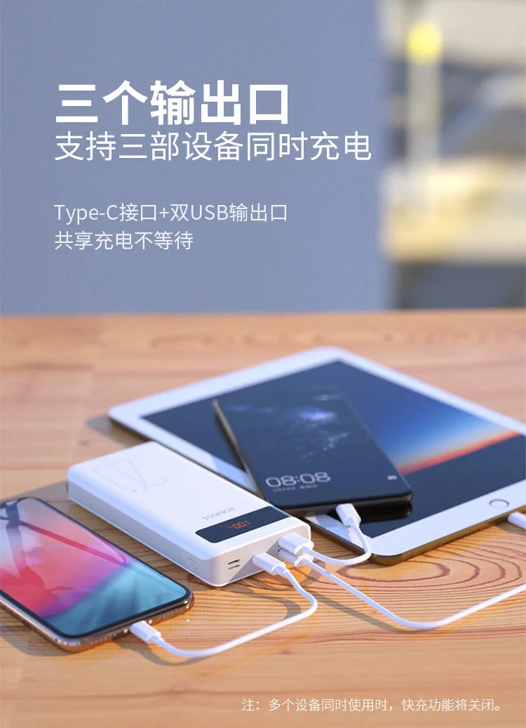 20000mAh Charger USB QC3.0PD 18W Lithium Ion Lithium Polymer LCD Bidirectional Quick Rechargeable Battery Mobile Power