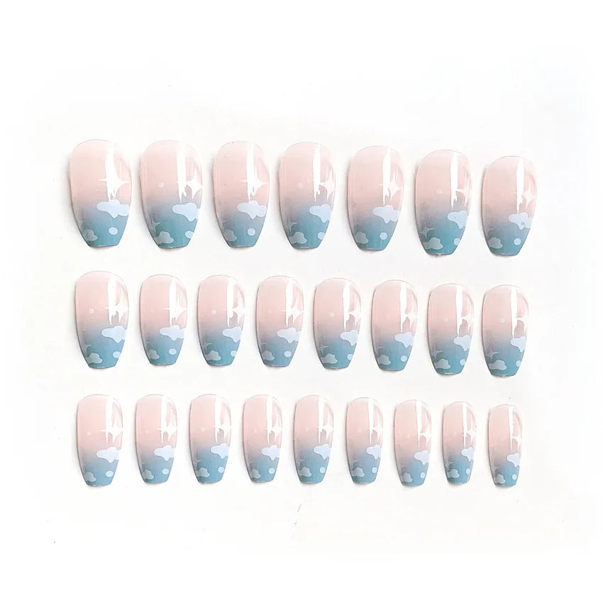 24pcs Mid Length Fake Nails Ballet Removable Wear Full Cover Coffin Head Press on Nail Artificial Manicure Patch False Nail Tips