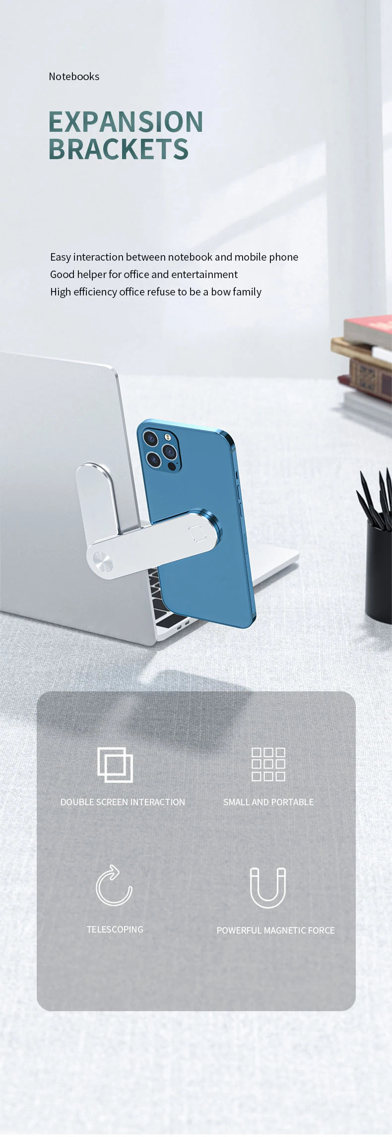 Laptop Screen Support Holder Magnetic Folding Holder Side Mount Tablet Phone Stand Adjustable Display Desktop Bracket