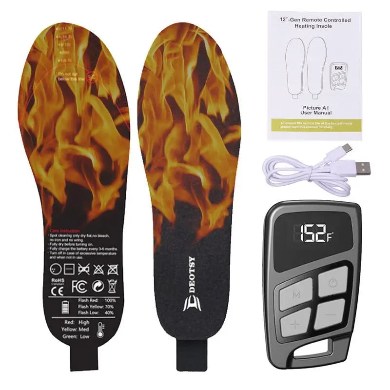 3500mAh Electric Foot Warmer Heated Insoles Rechargeable USB Heating Soles Boots Insert with Remote Control for Man Women Shoes