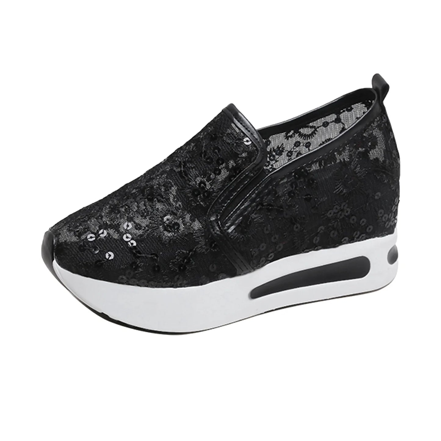 Ladies Slip-On Sequin Loafers Breathable Thick Soled Casual Sports Vulcanized Shoes Womens Colorblock Thick Platform Sneakers