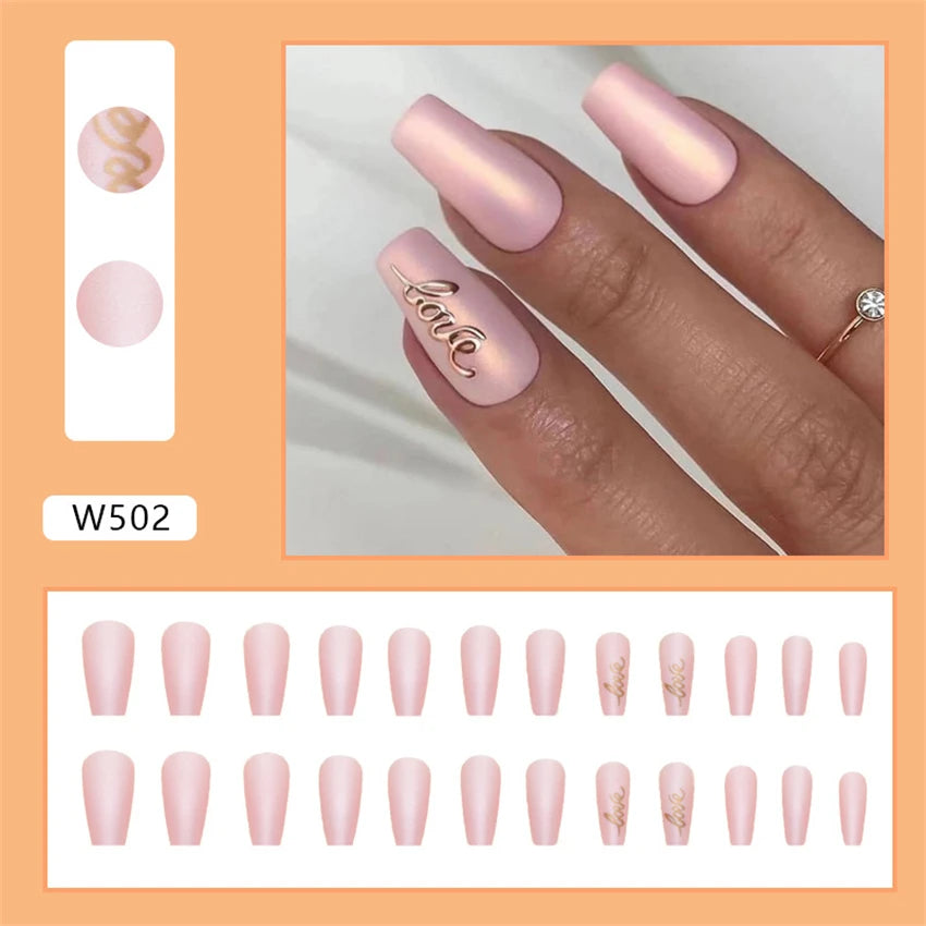 24Ps/Set Square Head Coffin Wearing False Nails Art Pink Matte French Fake Nails Leopard Artificial Acrylic White Press on Nails