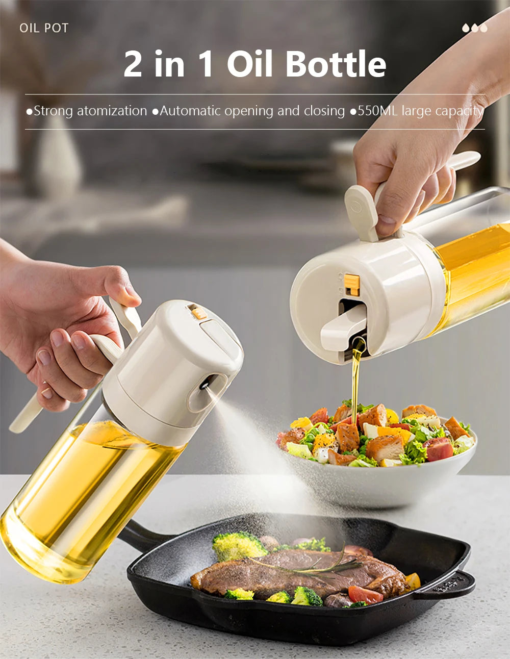 550ML Oil Sprayer Bottle BBQ Cooking 2 in 1 Oil Dispenser Olive Oil Pourers Sprayer Kitchen Baking Oil Mister Vinegar Bottle