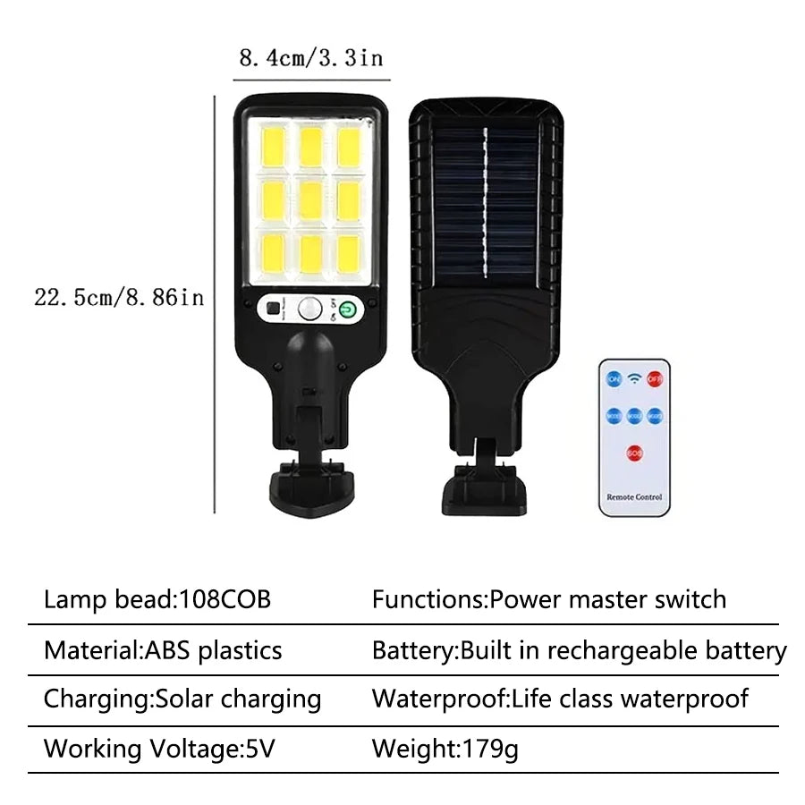 108COB Solar Street Lights Outdoor Motion Sensor Solar Outdoor Lights Waterproof Wall lights Street Lamp With 3Mode Garage Yard