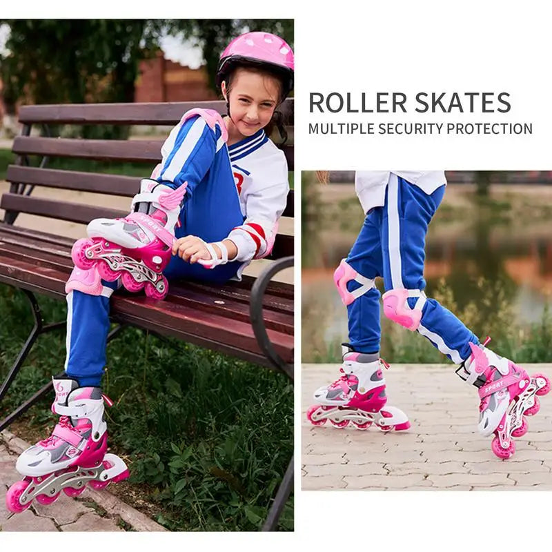 Children Roller Skates Skating Shoes Kids Single Row Roller Skates Boy's Girl's Size Adjustable 4 Wheels Flash Skates Shoes