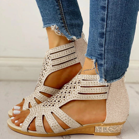 Women's Ladies Sandals Fashion Vintage Crystal Outdoor Hollow Out Zip Up Sandals Female Summer Boho Shoes босоножки женские 2022