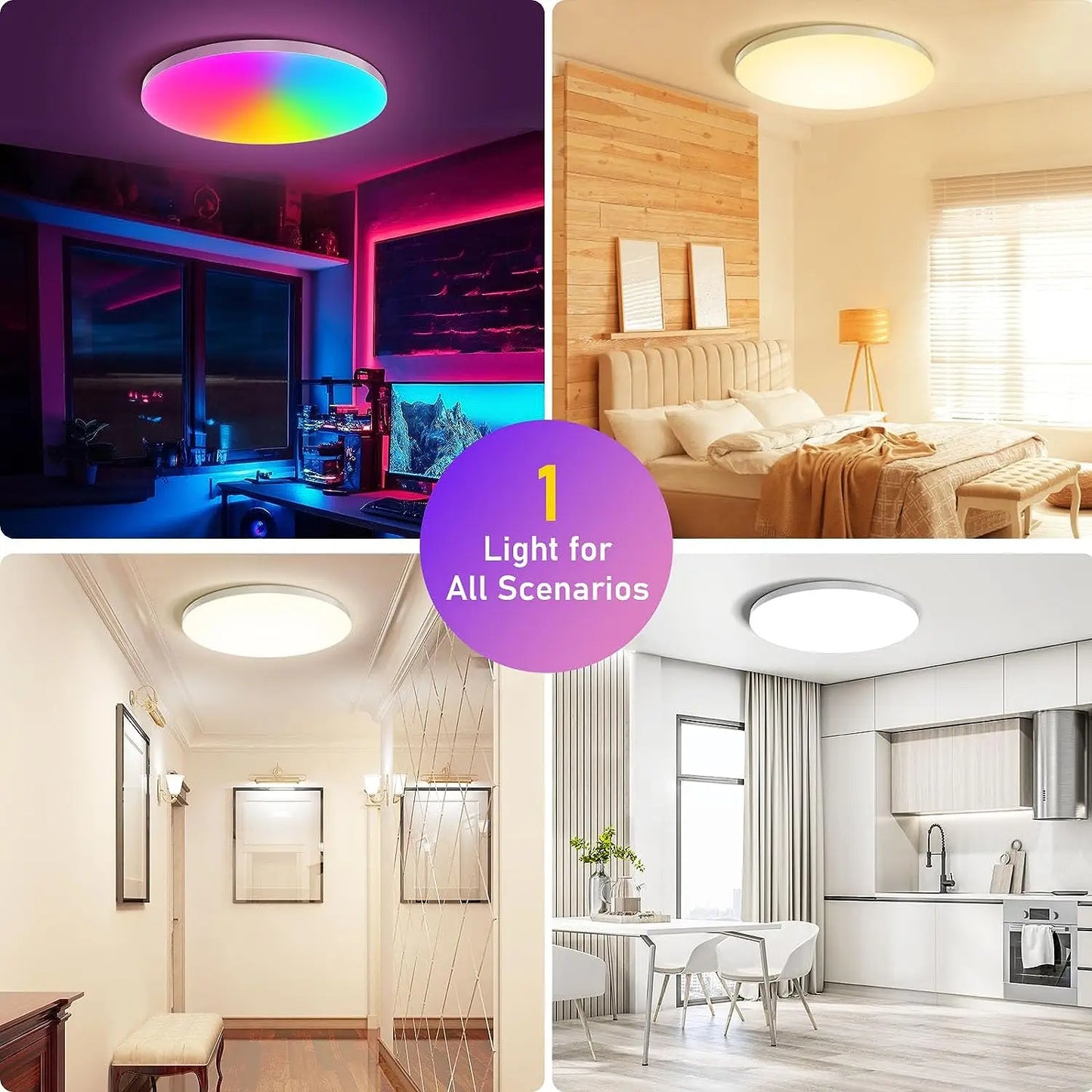 Tuya WiFi Smart Ceiling LED Lamp RGB Dimmable Music Sync Round Ceiling Light Ambient Light for Living Room Bedroom Home Decor