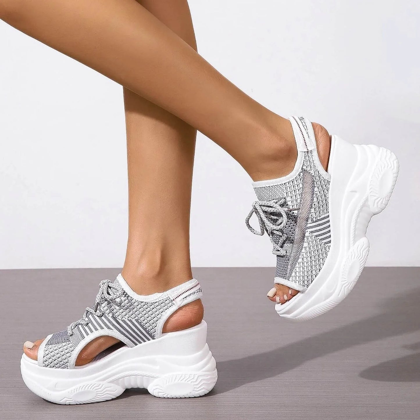 Sandals Woman Summer 2023 Hollow Out Sport Shoes Fabric Lace Up Front Sandals Outside Streetwear Indoor Outdoor Female Shoes