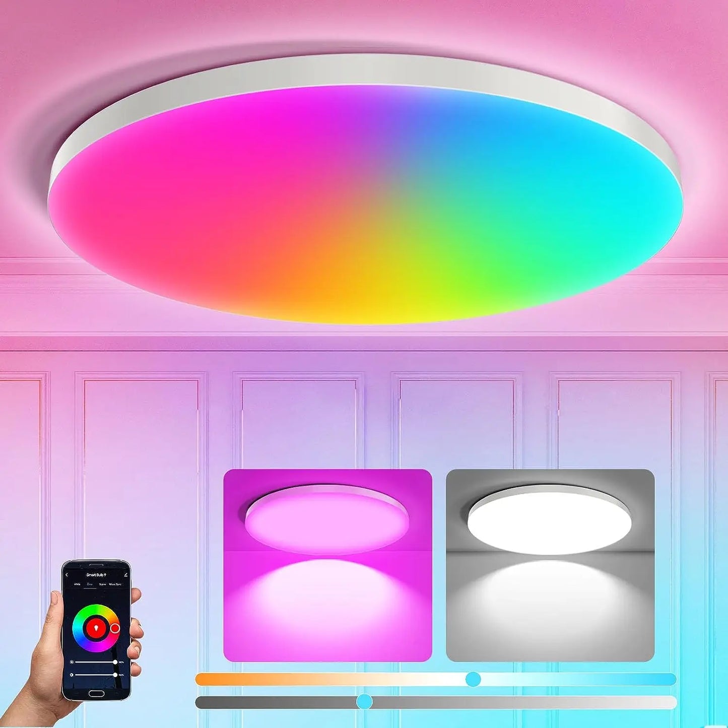 Tuya WiFi Smart Ceiling LED Lamp RGB Dimmable Music Sync Round Ceiling Light Ambient Light for Living Room Bedroom Home Decor