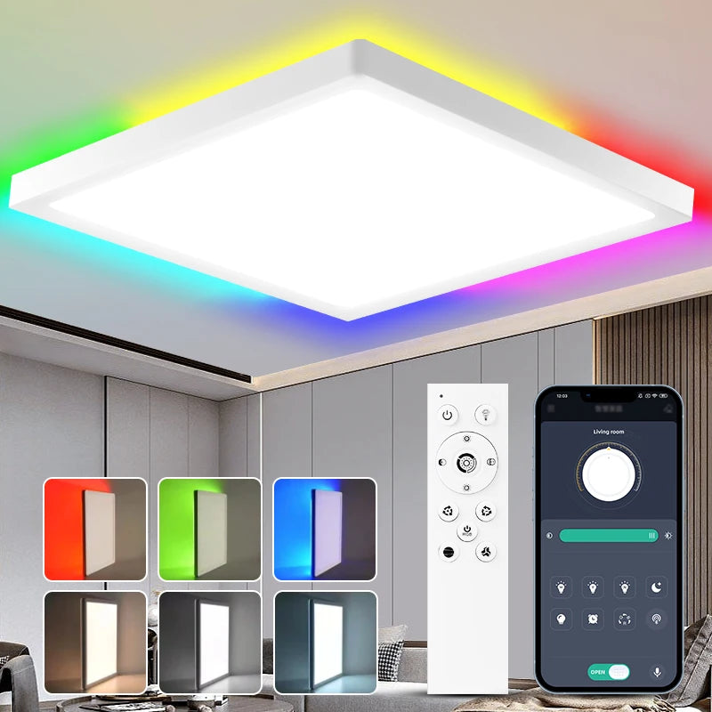 Remote Dimming LED Ceiling Light Smart Lustre RGB Tuya Lighting Bluetooth Home Interior Decoration Alexa Ceiling Panel Lamps Led