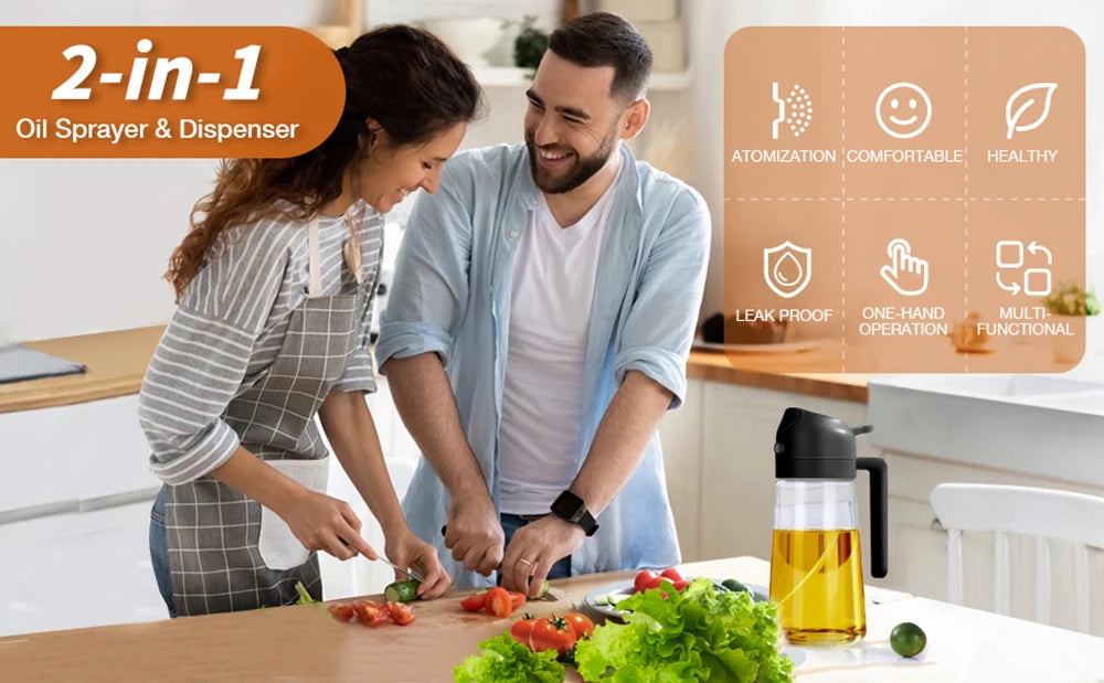 2 in 1 Glass Oil Sprayer & Dispenser Olive Oil Dispenser Bottle Kitchen Salad  Olive Oil Spray For Cooking BBQ Spray Bottle