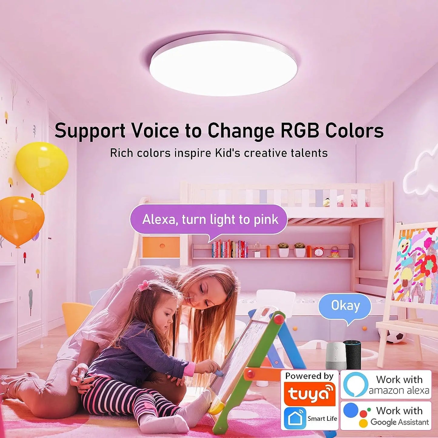 Tuya WiFi Smart Ceiling LED Lamp RGB Dimmable Music Sync Round Ceiling Light Ambient Light for Living Room Bedroom Home Decor
