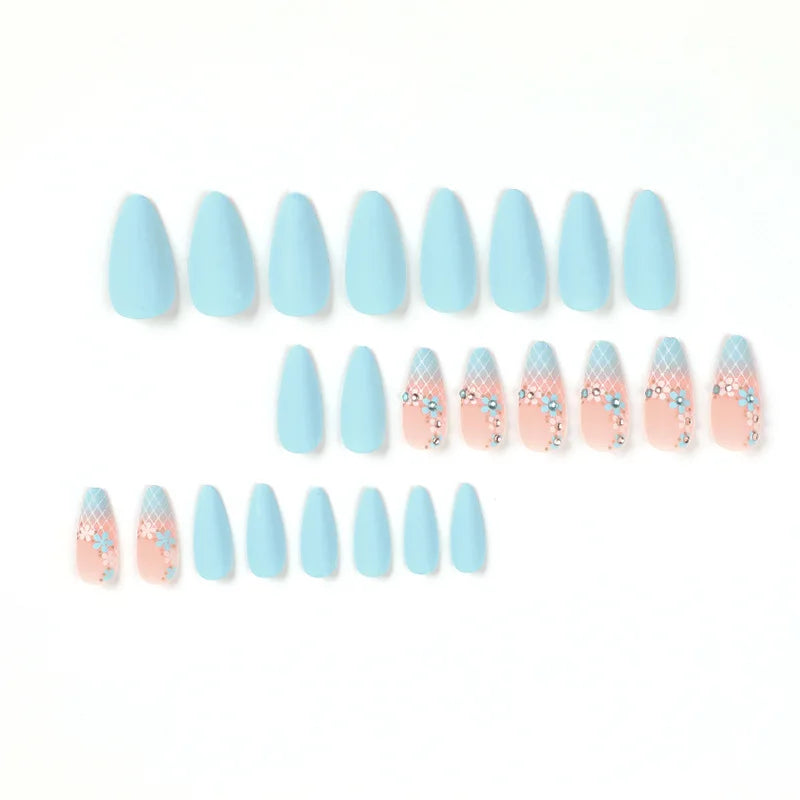 24pcs Light Green Stripe Gradient Wearing Fake Nails Seamless Removable Full Cover Long False Nails Press On Nails With Designs
