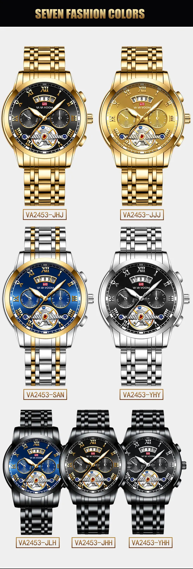 2023 New VA VA VOOM Top Brand Dropshipping Relogio Masculino Men Luxury Luminous Wristwatch Imitate Quartz Sports Watch For Men