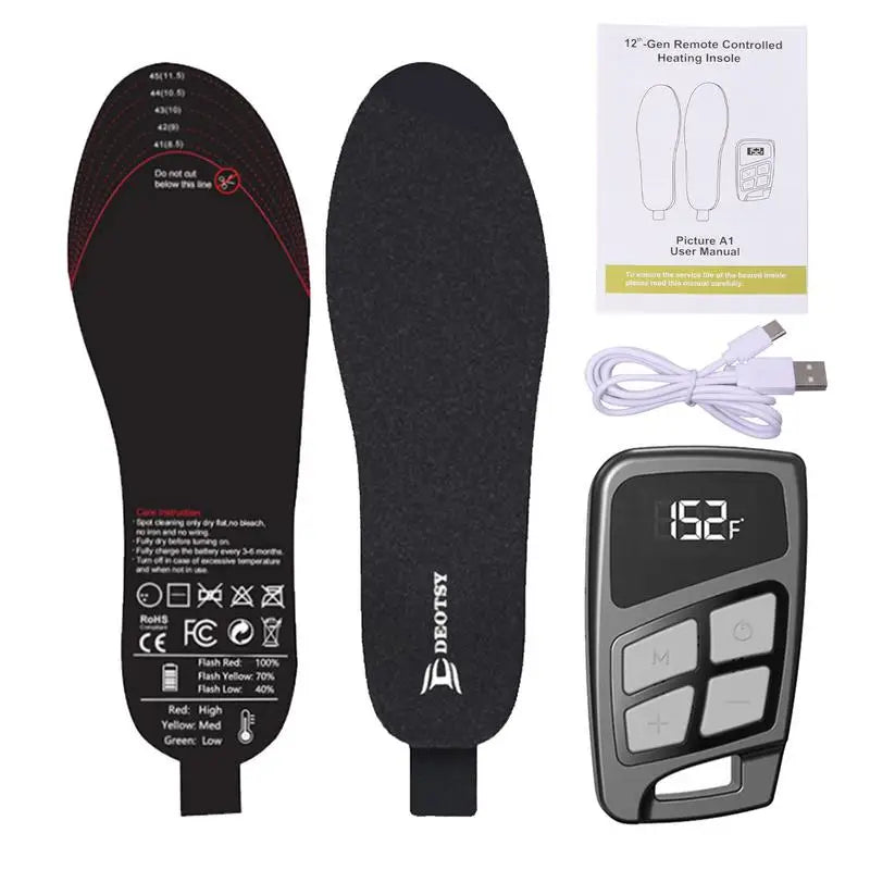 3500mAh Electric Foot Warmer Heated Insoles Rechargeable USB Heating Soles Boots Insert with Remote Control for Man Women Shoes