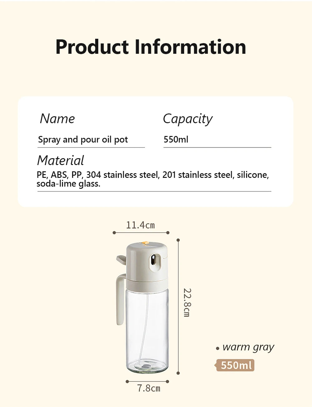 550ML Oil Sprayer Bottle BBQ Cooking 2 in 1 Oil Dispenser Olive Oil Pourers Sprayer Kitchen Baking Oil Mister Vinegar Bottle