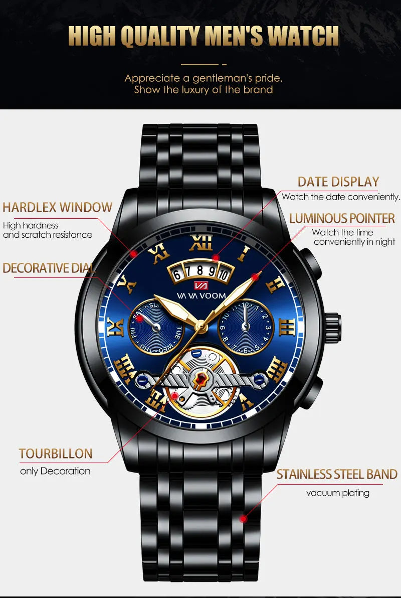 2023 New VA VA VOOM Top Brand Dropshipping Relogio Masculino Men Luxury Luminous Wristwatch Imitate Quartz Sports Watch For Men