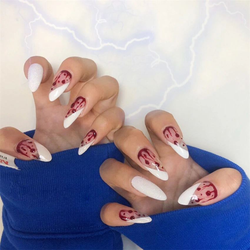 24Pcs/Set Medium Long Oval Acrylic Press on Nails Artificial Full Cover Wearing False Nails Black Gradient Almond Fake Nails Art
