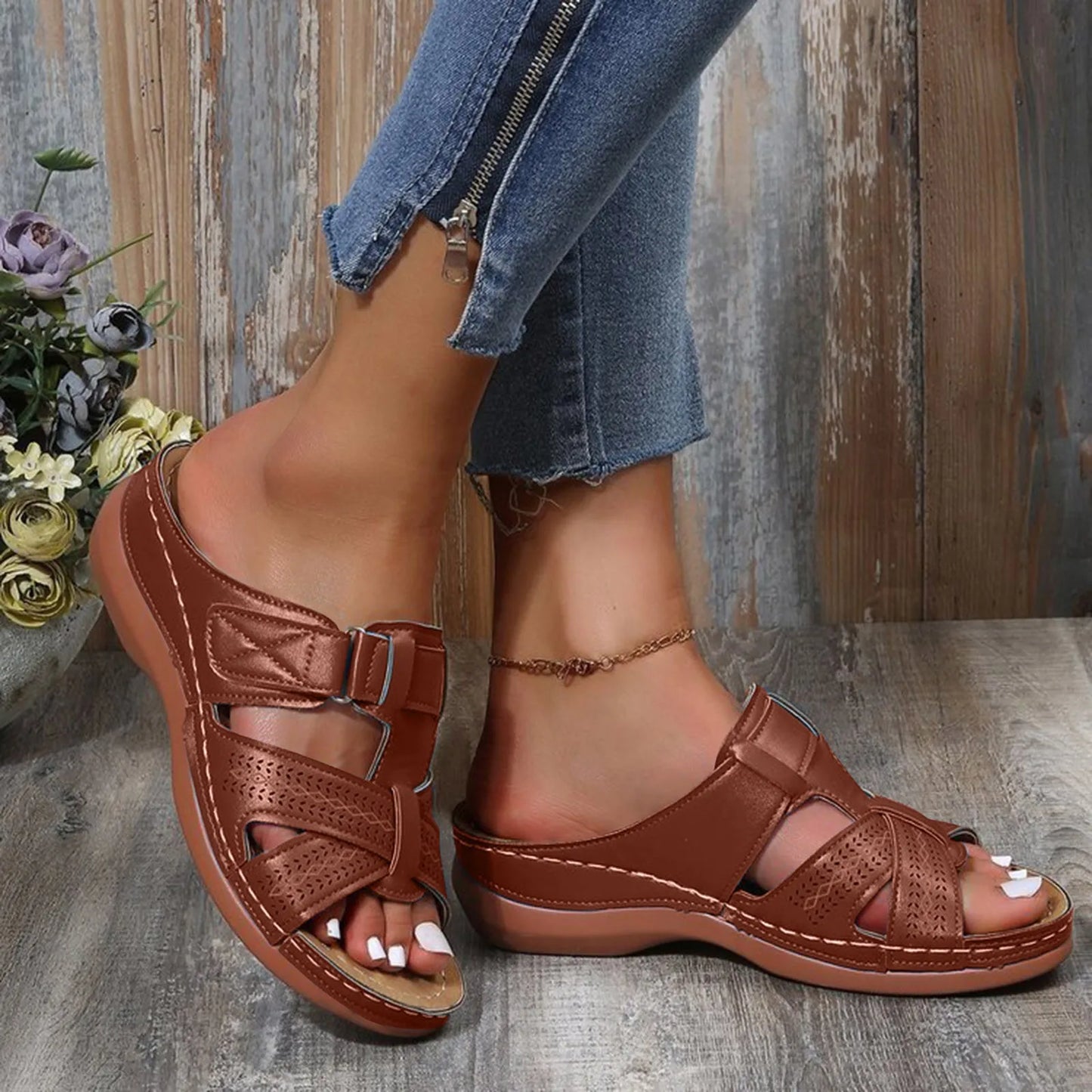 Summer Women Wedge Sandals Premium Orthopedic Open Toe Sandals Vintage Leather Casual Female Platform Retro Shoes