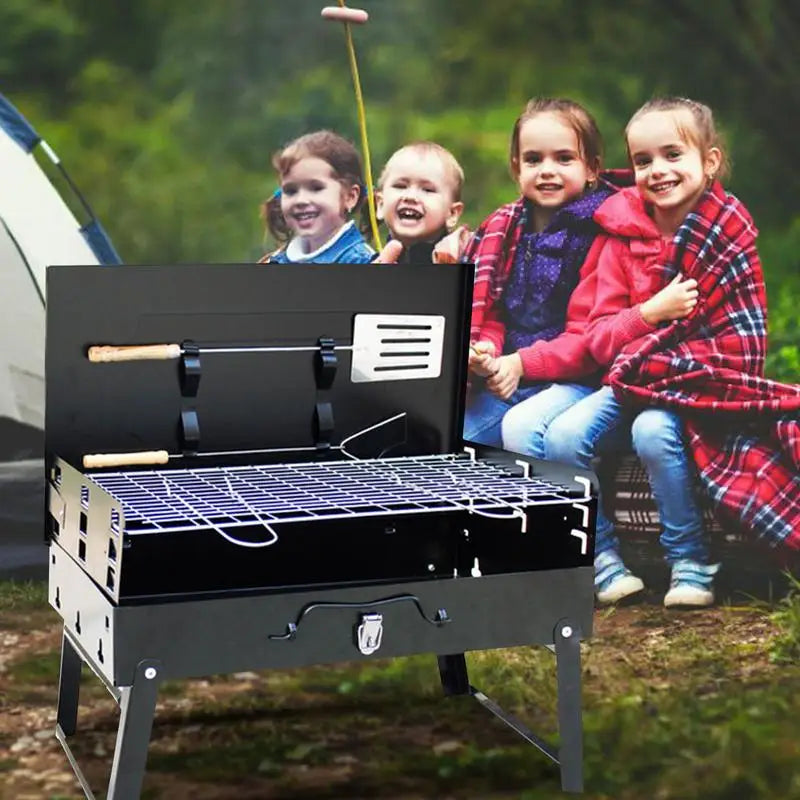 Outdoor Barbecue Charcoal Grill Portable Folding Box Type Stove Stainless Steel Courtyard BBQ Tools Barbecue Oven Supplies