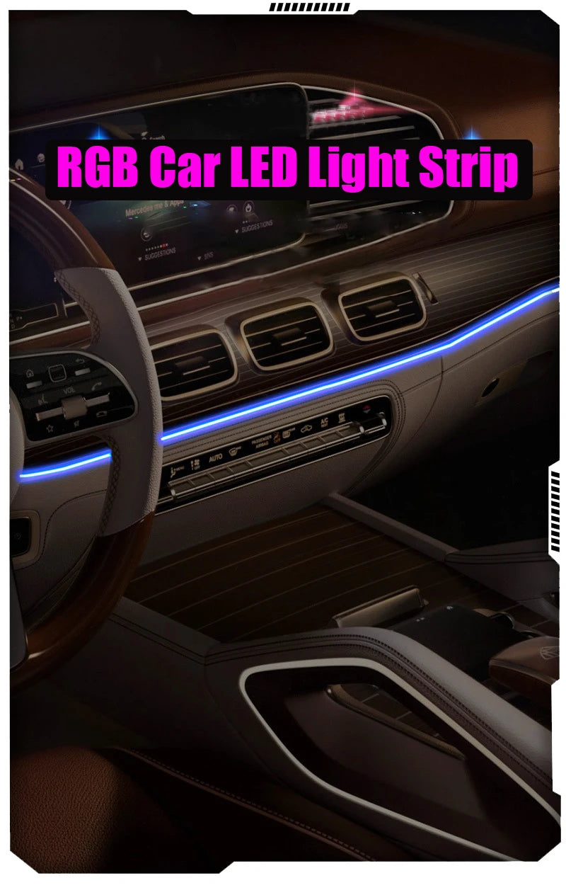 Car Interior Atmosphere Light Ambient LED Light Strip RGB Invisible USB Fiber Optic Lamp Trim Decor support APP Control