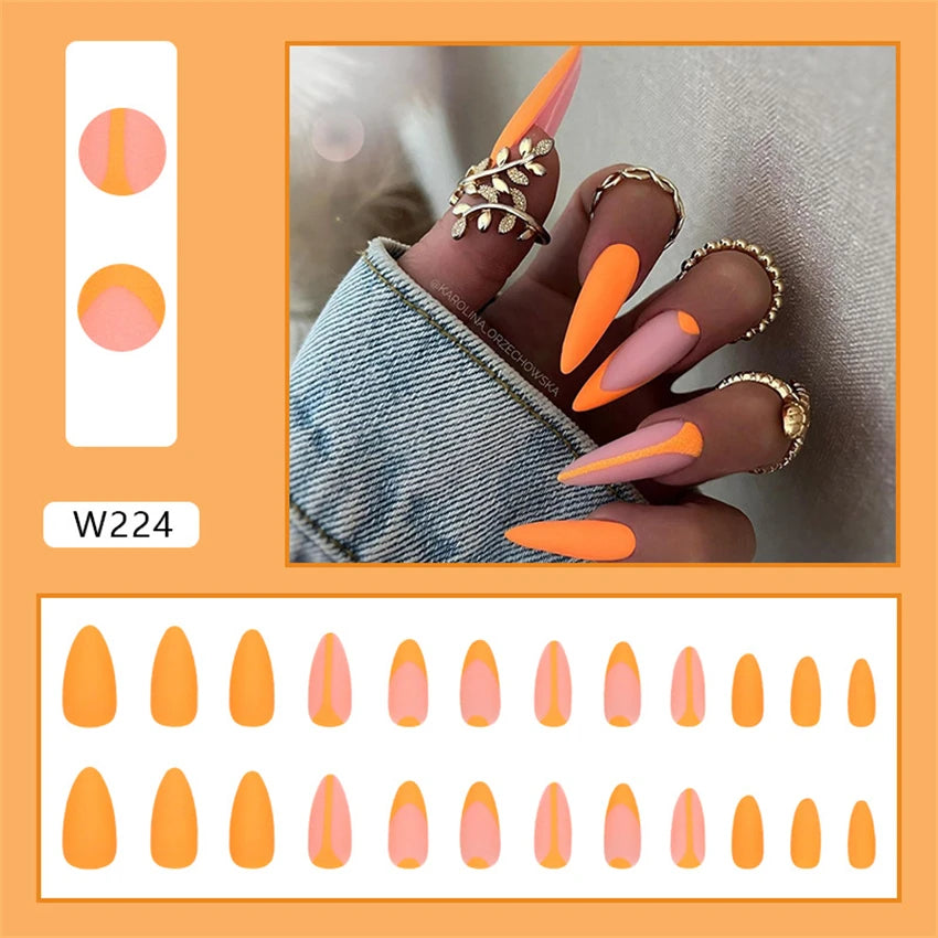 24Ps/Set Square Head Coffin Wearing False Nails Art Pink Matte French Fake Nails Leopard Artificial Acrylic White Press on Nails